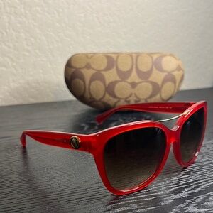 Coach Red Sunglasses with Dark Lenses
